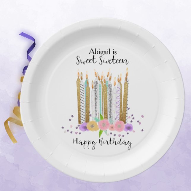 Sweet 16 Birthday Candles Paper Plate (Creator Uploaded)