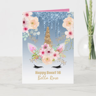 Sweet 16 Birthday Card Personalised Cute Unicorn
