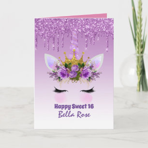 Sweet 16 Birthday Card Personalised Cute Unicorn