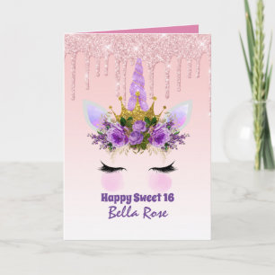 Sweet 16 Birthday Card Personalised Cute Unicorn