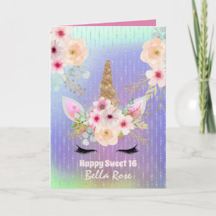 Sweet 16 Birthday Card Personalised Cute Unicorn