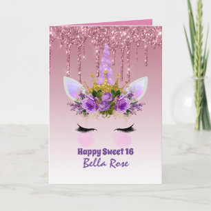 Sweet 16 Birthday Card Personalised Cute Unicorn