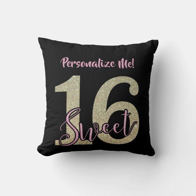 Sweet 16 Birthday Celebration Girly Glittery Cushion (Front)