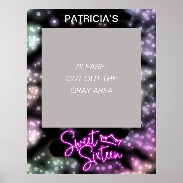 Sweet 16 Birthday Colourful Neon Glow Dark Party Poster (Front)