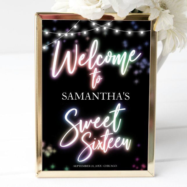 Sweet 16 Birthday Colourful Neon Glow Welcome Sign (Creator Uploaded)