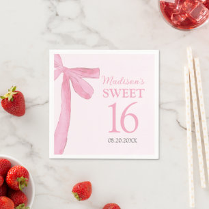 Sweet 16 Birthday Coquette Pink Bow Personalized  Napkin