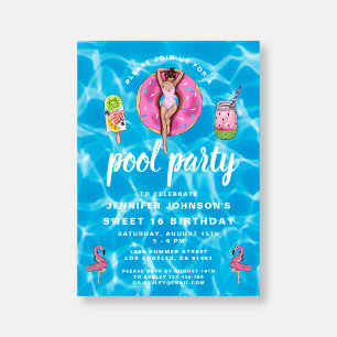 Sweet 16 Birthday Cute Pink Summer Pool Party  Invitation