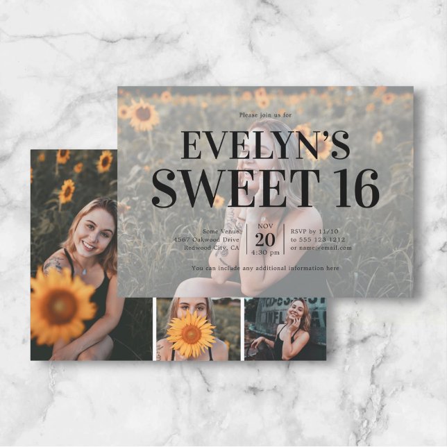 Sweet 16 Birthday Elegant 5 Photo Invitation (Creator Uploaded)