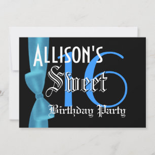 Sweet 16 Birthday  Faux Blue Bow Invitation