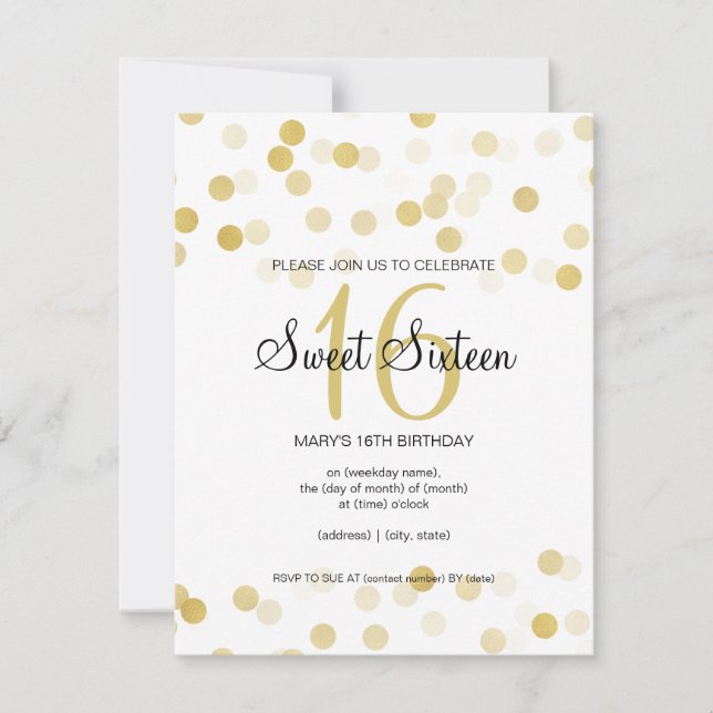 Sweet 16 Birthday Faux Gold Foil Glitter Lights Invitation (Front)