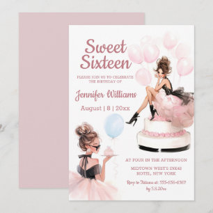 sweet 16 birthday girl pink party invitation