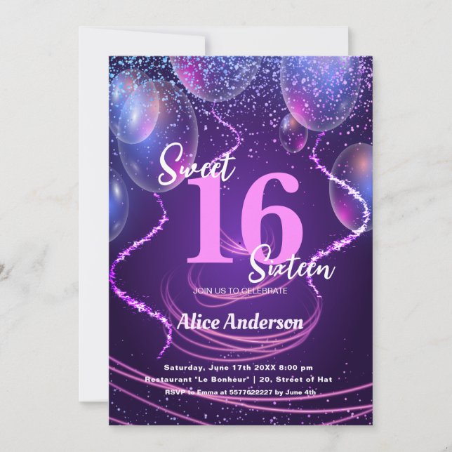 Sweet 16 Birthday Girly Glam Balloons Invitation (Front)