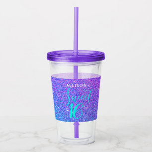 Sweet 16 Birthday Glitter Purple Teal Personalised Acrylic Tumbler