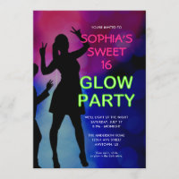 Sweet 16 Birthday Glow Party Invitation