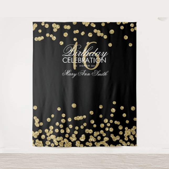 Sweet 16 Birthday Gold Glitter Confetti Backdrop Tapestry (Front)