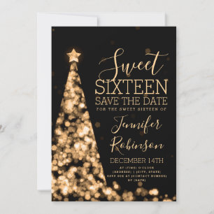 Sweet 16 Birthday Invitation Gold Christmas
