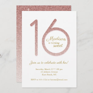 Sweet 16 Birthday Invitation in Rose Gold Glitter