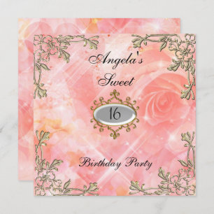 Sweet 16 birthday Invitation Pink Flowers