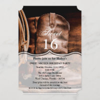 Sweet 16 Birthday Invite Cowboy Boots Barn Wood Ru