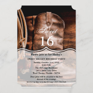 Sweet 16 Birthday Invite Cowboy Boots Barn Wood Ru