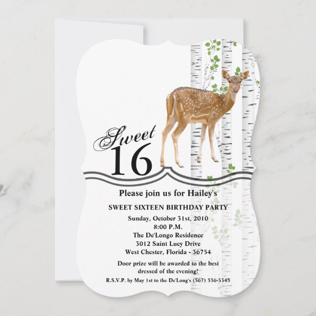Sweet 16 Birthday Invite Deer Doe Woodland Buck La (Front)