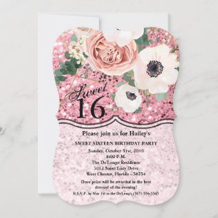Sweet 16 Birthday Invite Geometric Garden Rose