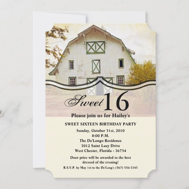 Sweet 16 Birthday Invite Sunset Barn Country Rusti (Front)