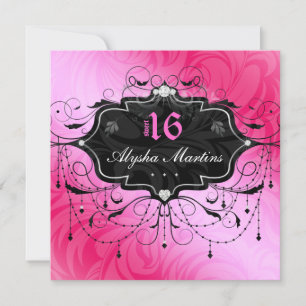Sweet 16 Birthday Jewel Chandelier Frame PInk 2 Invitation