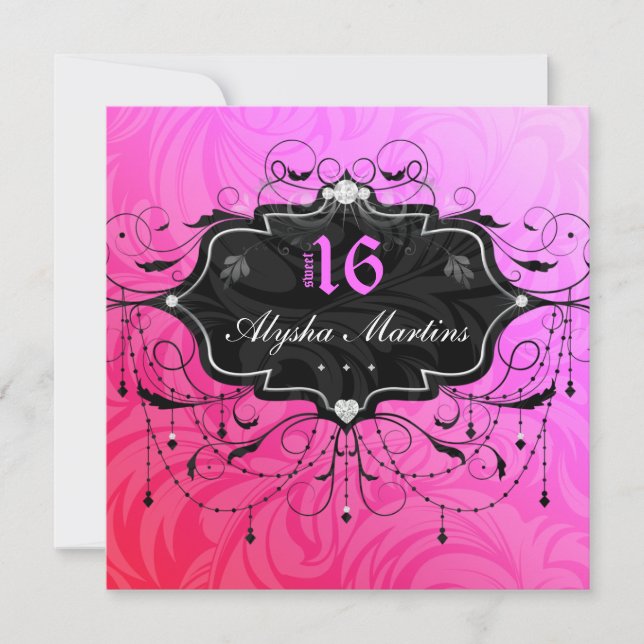 Sweet 16 Birthday Jewel Chandelier Frame PInk 3 Invitation (Front)