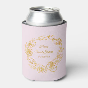 Sweet 16 Birthday Luxe Gold Rose Blush Pink Can Cooler
