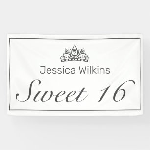 Sweet 16 Birthday Modern Minimalist White Black Banner
