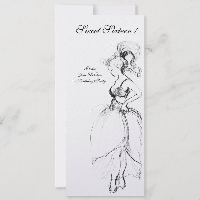 SWEET 16 BIRTHDAY PARTY Black White Programme Invitation (Front)