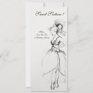 SWEET 16 BIRTHDAY PARTY Black White Programme Invitation