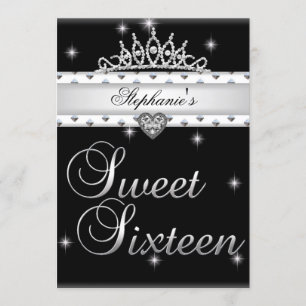 Sweet 16 Birthday Party Black White Tiara Custom I Invitation