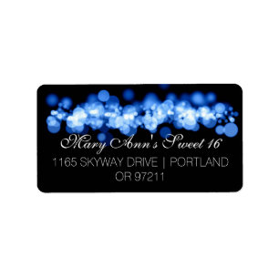 Sweet 16 Birthday Party Blue Bokeh Lights Label