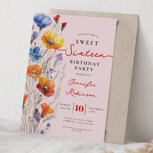 Sweet 16 Birthday Party Boho Wildflowers Invitation