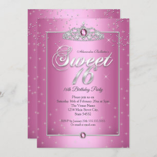 Sweet 16 Birthday Party Candy Pink Diamond Tiara  Invitation