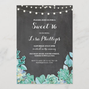 Sweet 16 Birthday Party Chalk Succulents Invite 18
