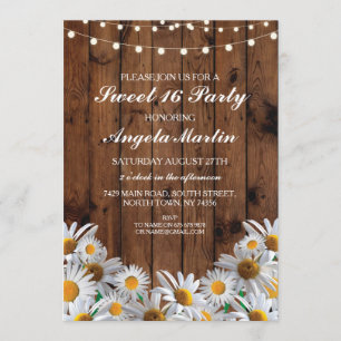 Sweet 16 Birthday Party Daisy Wood Lights Invite