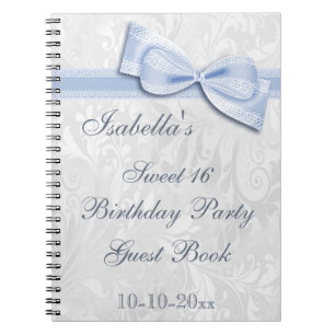 Sweet 16 Birthday Party Damask and Bow Notebook