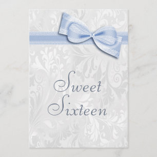 Sweet 16 Birthday Party Damask and Faux Bow Invitation