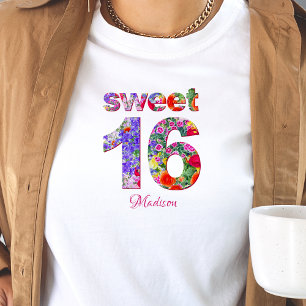 Sweet 16 birthday party floral design t-shirt