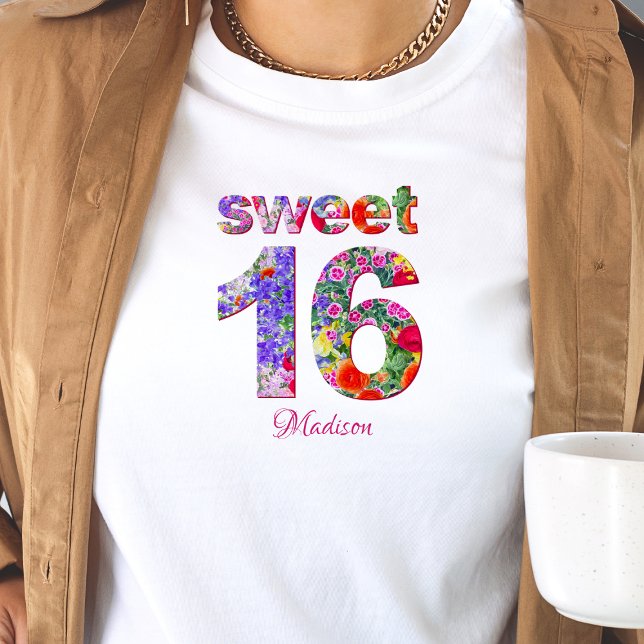 Sweet 16 birthday party floral design t-shirt (Creator Uploaded)