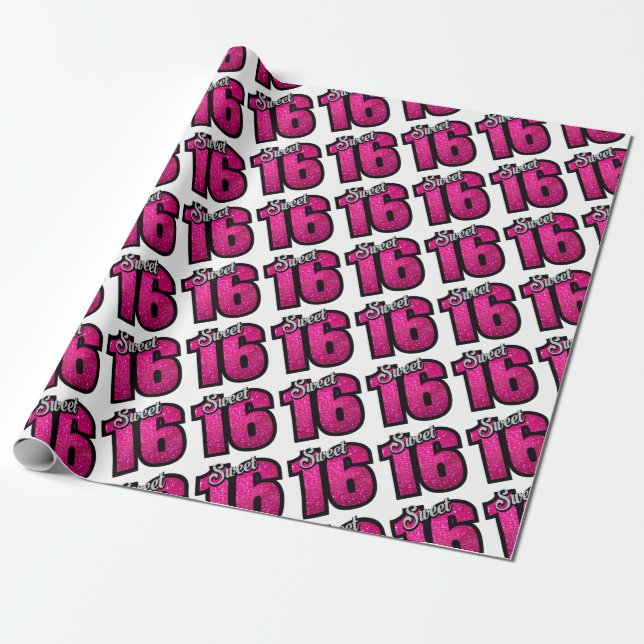 Sweet 16 Birthday Party Gift Wrapping Paper (Unrolled)