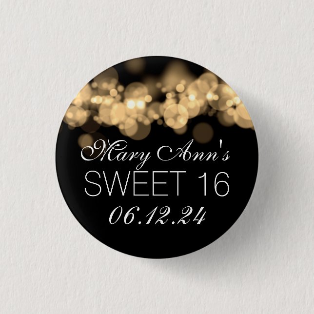Sweet 16 Birthday Party Gold Bokeh Lights 3 Cm Round Badge (Front)
