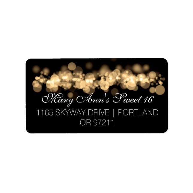 Sweet 16 Birthday Party Gold Bokeh Lights Label (Front)