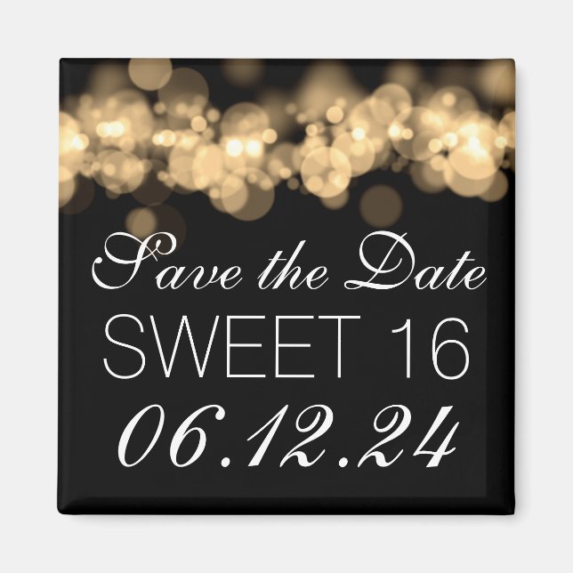 Sweet 16 Birthday Party Gold Bokeh Lights Magnet (Front)