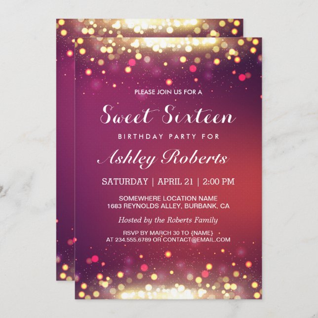 Sweet 16 Birthday Party Gold Shimmer Sparkles Invitation (Front/Back)