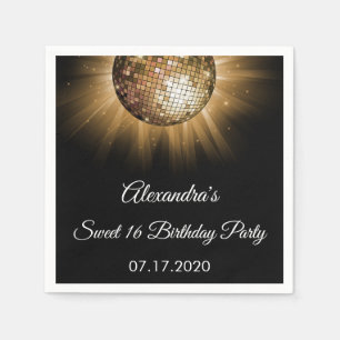 Sweet 16 Birthday Party Gold Sparkle Disco Ball Napkin