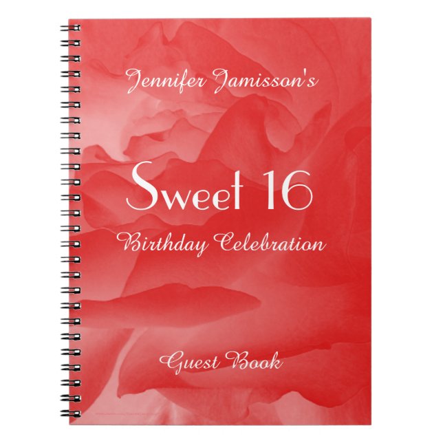 Sweet 16 Birthday Party Guest Book, Coral Rose Notebook (Front)